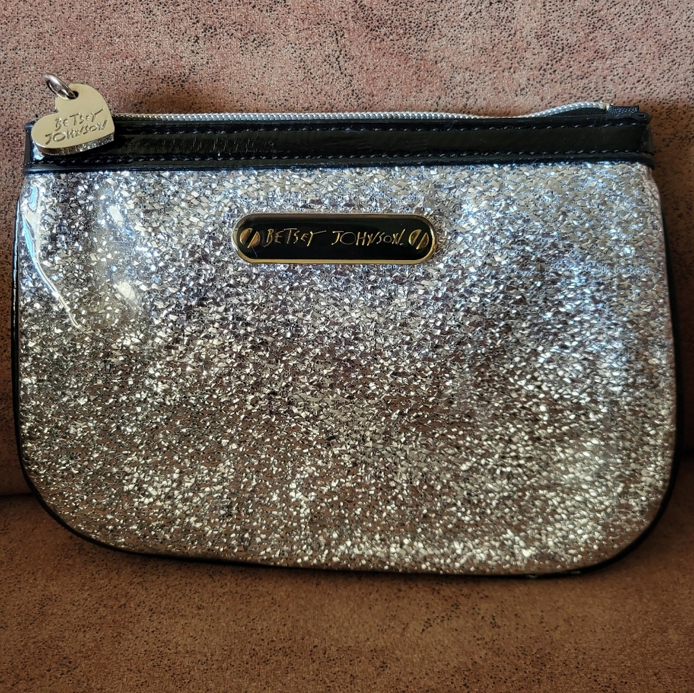 Betsy Johnson Logo Silver Metallic Clutch.